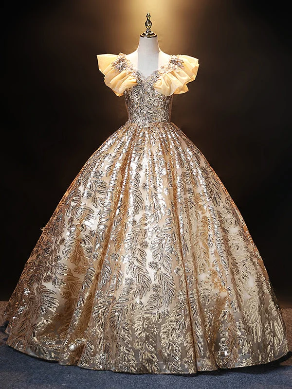 Maternity DressGold Sequins Bling BlingV-neck Quinceanera Dress