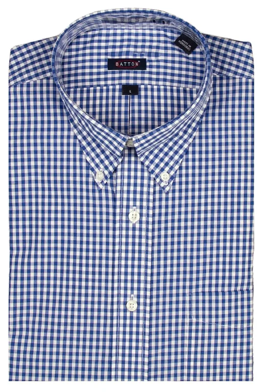 Men's Luxury Shirts for High-End Fashion'Hector' Gingham Beyond Non-Iron® Cotton Sport Shirt in Royal Blue by Batton
