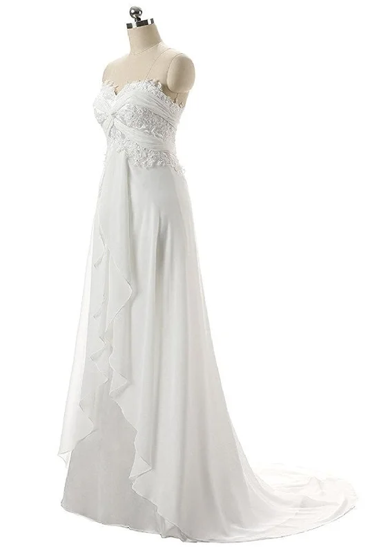 Bow-Tie DressPretty Sweetheart A Line Lace Chiffon Long Ivory Beach Wedding Dress Y0117