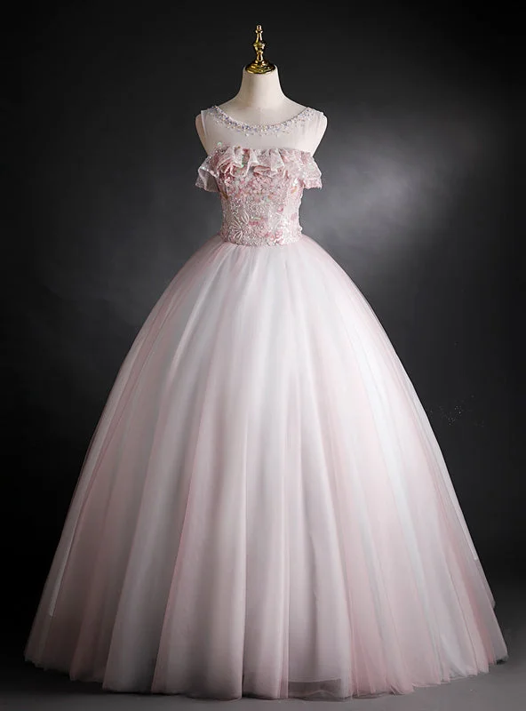 Button-Down DressFashion Pink Tulle Sequins Quinceanera Dress