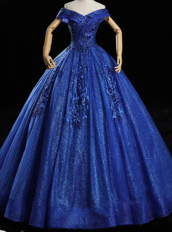 Solid Color DressFor You Royal Blue Ball Gown Sequins Beading Appliques Quinceanera Dress