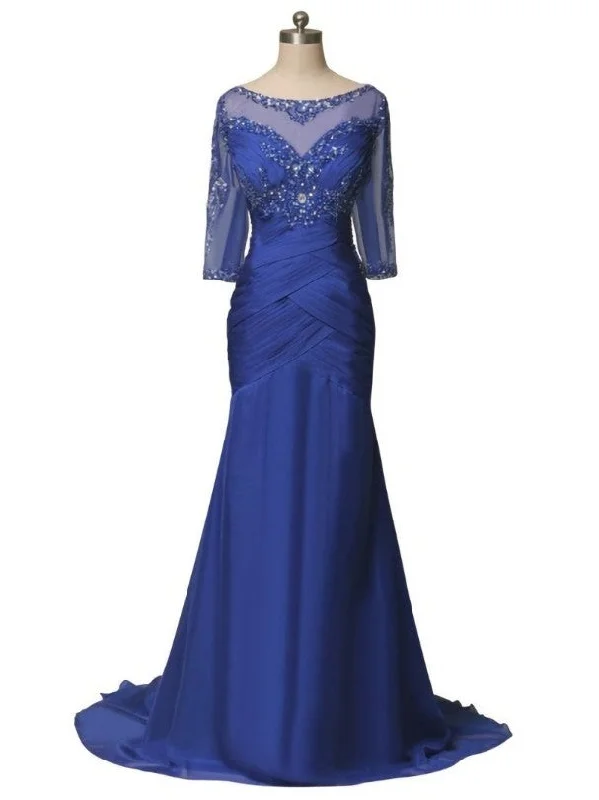 High-Low DressFairy Tale Half Sleeve Beading Crystal Trumpet/Mermaid Mother of the Bride Dress