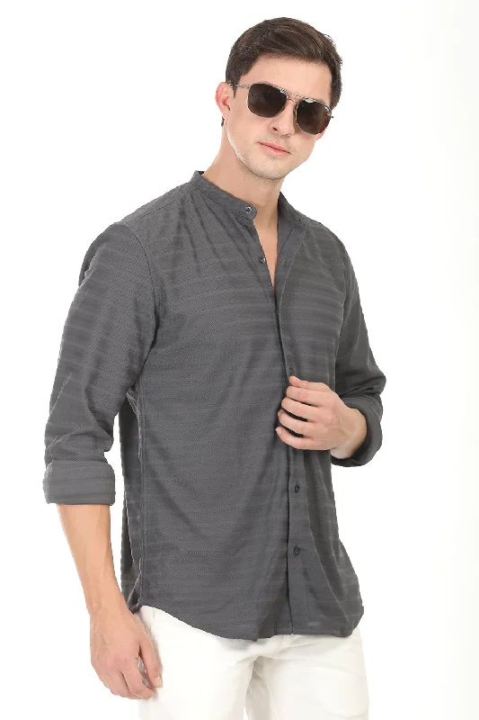 Men's Organic Cotton Shirts for Eco-ConsciousnessWeave Line Mandarin Collar Shirt - Gray