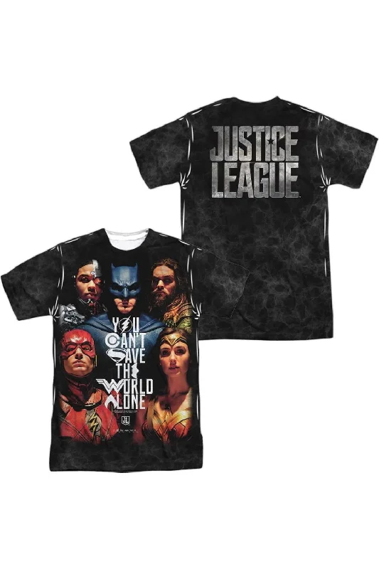 Justice League Movie Save The World Poster (Front/Back Print) Short Sleeve Adult Poly Crew Tee / T-Shirt