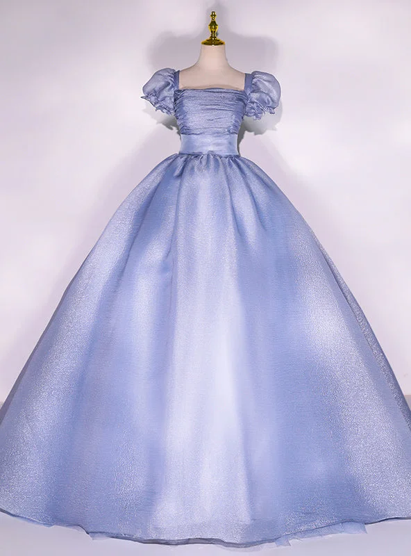 Satin DressBlue Square Puff Sleeve Quinceanera Dress