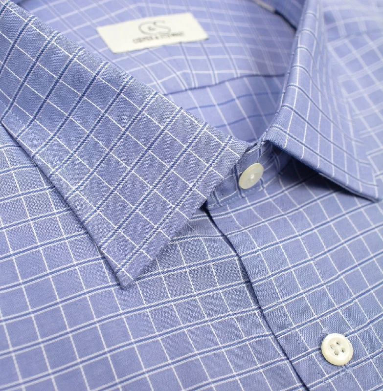 Men's Minimalist Shirts for a Clean LookBlue Satin Check Wrinkle-Free Cotton Dress Shirt with Spread Collar by Cooper & Stewart Men's Minimalist Shirts for a Clean LookBlue Satin Check Wrinkle-Free Cotton Dress Shirt with Spread Collar by Cooper & Stewart