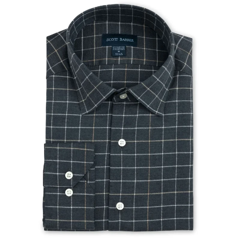 Lightweight Men's Poplin ShirtsCotton/Cashmere Windowpane Check Sport Shirt in Charcoal by Scott Barber