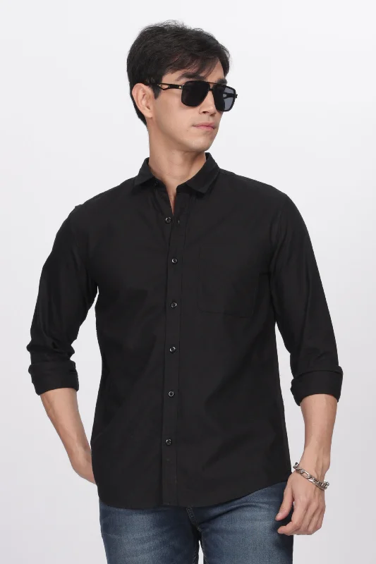 Casual Men's Button-Down ShirtsBlack Regular Fit Plain Full Sleeve Shirt