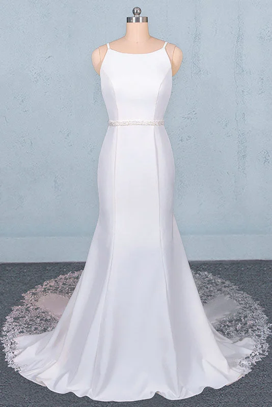 women's maximalist dressesMermaid Sleeveless Wedding Dresses with Lace Sexy Backless Bridal Dresses N2355