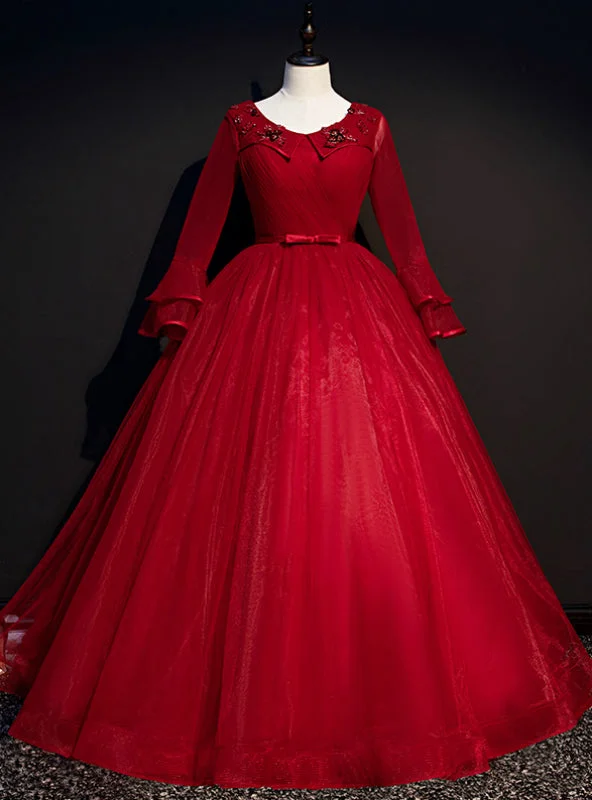 women's sustainable dressesCome In All Styles And Colors Burgund Ball Gown Tulle Long Sleeve Appliques Quinceanera Dress