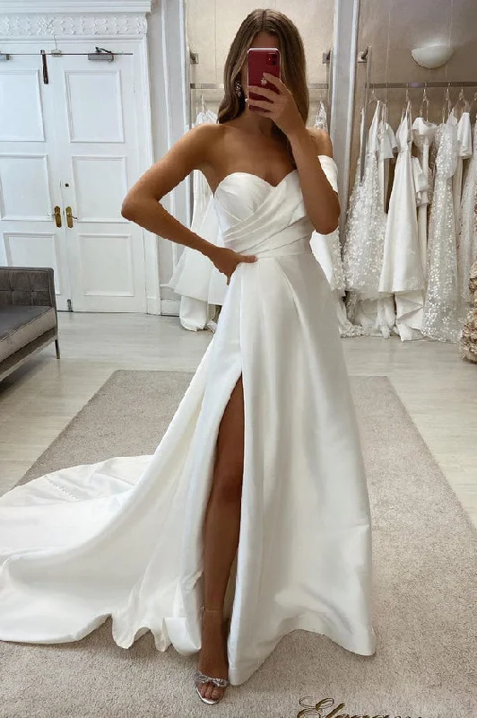 Trumpet DressA Line Strapless Satin Wedding Dresses with Slit N131