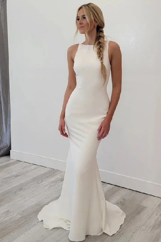 Laced-Up DressElegant Mermaid Scoop Neck Wedding Dresses N115