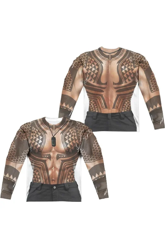 Aquaman Movie Aquaman Tattoos (Front/Back Print) Long Sleeve Adult Poly Crew Tee / T-Shirt