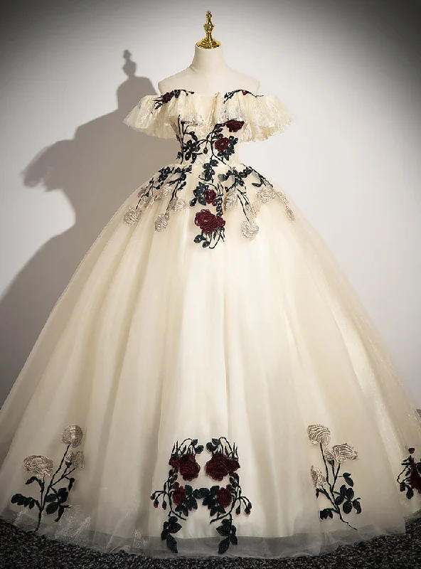 Tiered DressChampagne Tulle Embroidery Appliques Quinceanera Dress