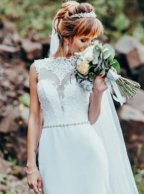 women's club dressesElegant White Sheath Wedding Dress See-through Back Waist Beading OW361