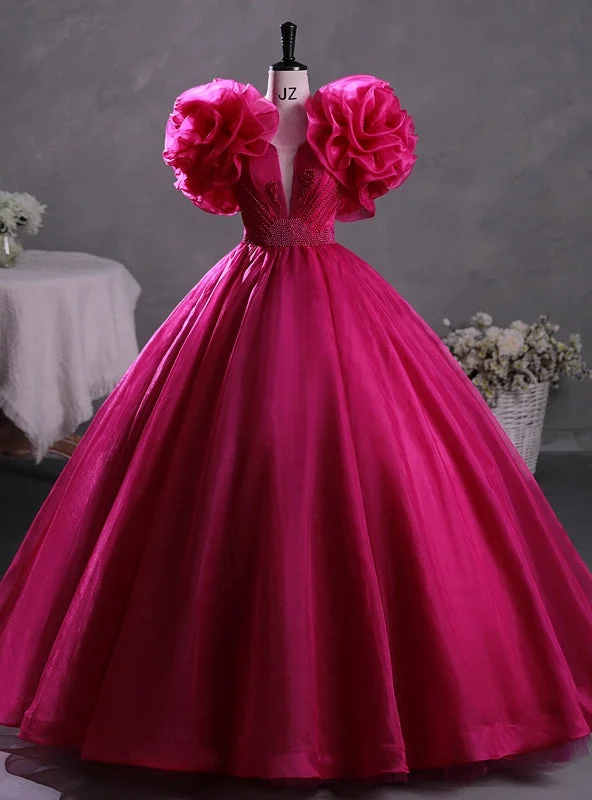 Glitter DressFuchsia Tulle Beading Quinceanera Dress