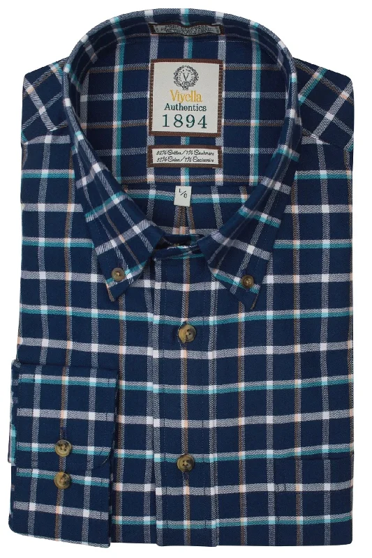 Men's Slim-Fit Shirts for a Flattering ShapeNavy, Aqua, and Gold Multi Plaid Cotton and Cashmere Blend '1894 Authentics' Button-Down Shirt by Viyella Men's Slim-Fit Shirts for a Flattering ShapeNavy, Aqua, and Gold Multi Plaid Cotton and Cashmere Blend '1894 Authentics' Button-Down Shirt by Viyella