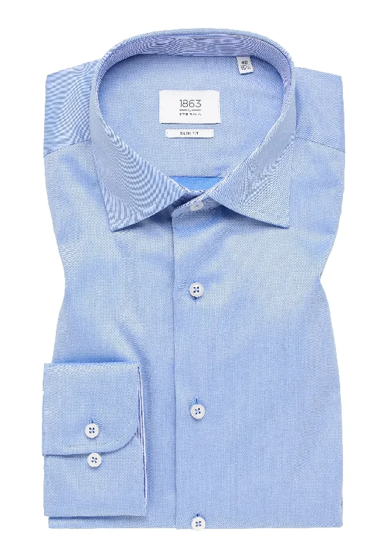 Breathable Men's Linen Shirts'Luxury Shirt' In Blue with Contrast Details - Slim Fit - Two Ply Cotton Twill Dress Shirt with Kent Collar by Eterna 1863 Breathable Men's Linen Shirts'Luxury Shirt' In Blue with Contrast Details - Slim Fit - Two Ply Cotton Twill Dress Shirt with Kent Collar by Eterna 1863