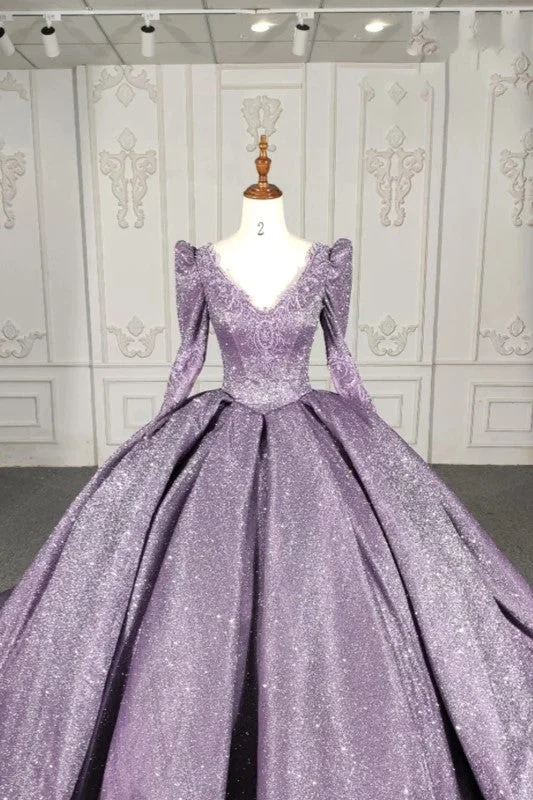 women's breathable dressesRomantic V-neck Quinceanera Dresses Ball Gown Long Sleeves Beading 16 Birthday Gown