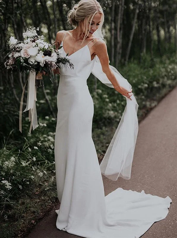 Statement DressSimple V-neck Boho Beach Wedding Dresses Sheath Rustic Bridal Gowns OW512
