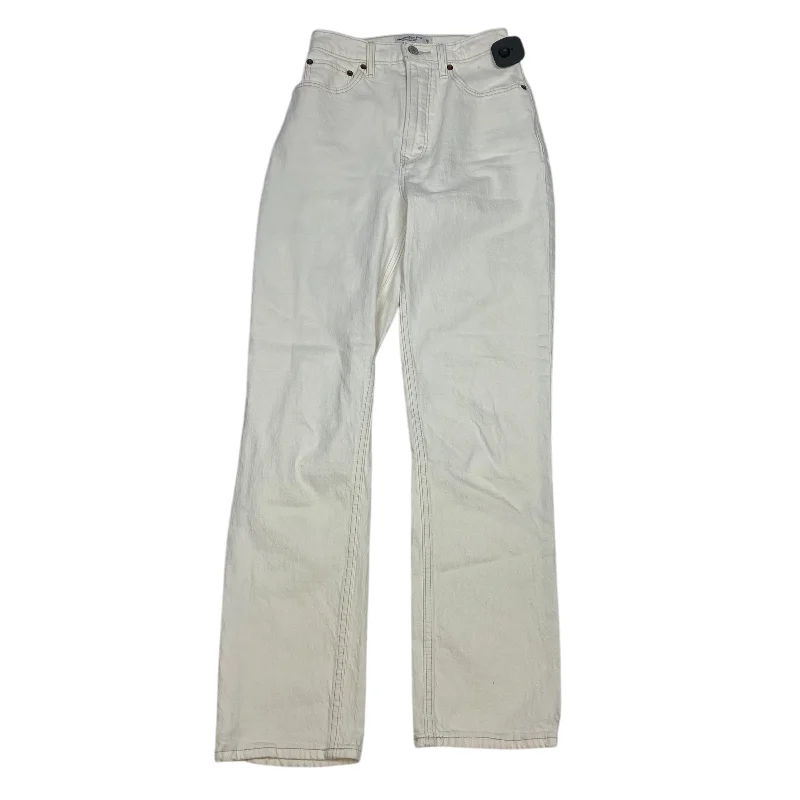 Cool Distressed Men's JeansJeans Straight By Abercrombie And Fitch In Cream Denim, Size: 2