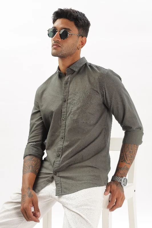 Men's Cowboy Shirts for Western StyleArmy Green Regular Fit Plain Full Sleeve Shirt