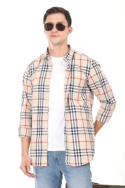 Men's Striped Long-Sleeve Shirts for a Maritime FeelGridline Checkered Shirt - Beige
