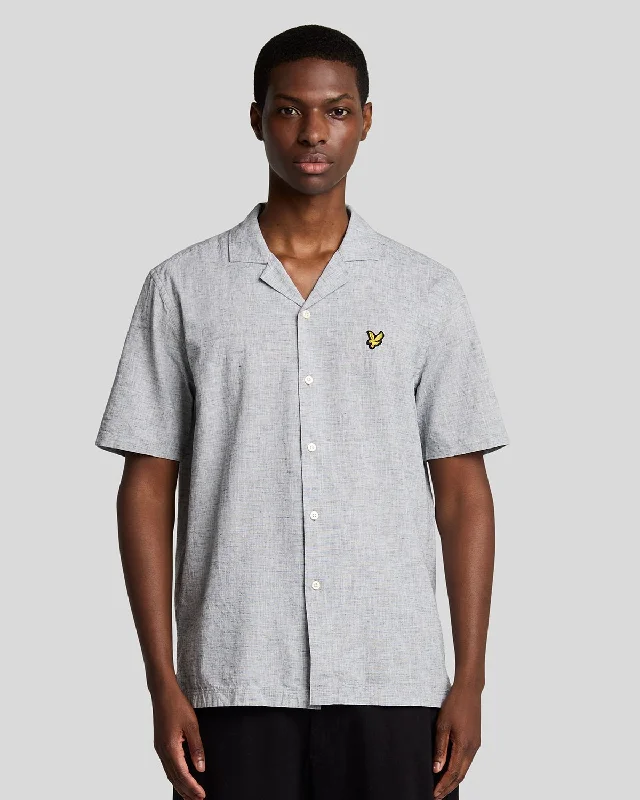 Men's Checked Short-Sleeve Shirts for Summer FunLinen Blend Oxford Revere Shirt