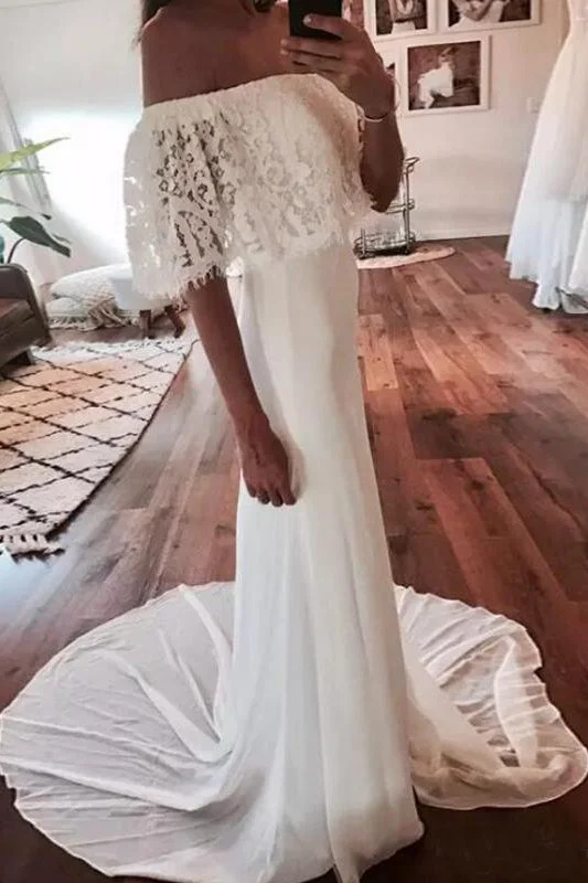 women's striped dressesCountry Beach Wedding Dresses Lace Chiffon Wedding Gown Bohemian Bridal Gowns N25066