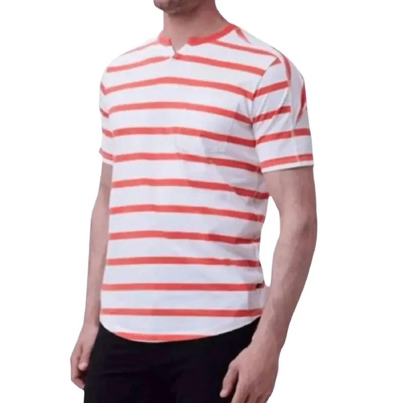 Men's Striped Cotton Jersey Tee In Orange/white