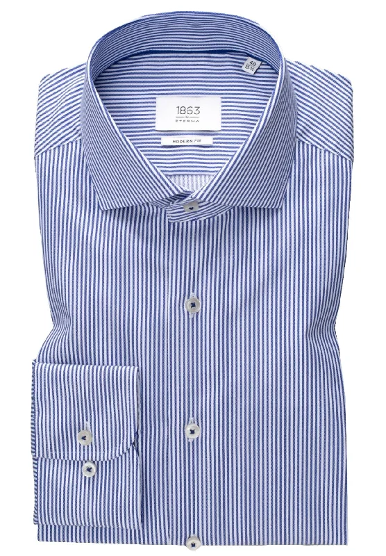 Men's Dressy Button-Down Shirts for Formal Occasions'Luxury Twill' in Blue Striped - Modern Fit - Two Ply Cotton Twill Dress Shirt with Cutaway Collar by Eterna 1863 Men's Dressy Button-Down Shirts for Formal Occasions'Luxury Twill' in Blue Striped - Modern Fit - Two Ply Cotton Twill Dress Shirt with Cutaway Collar by Eterna 1863