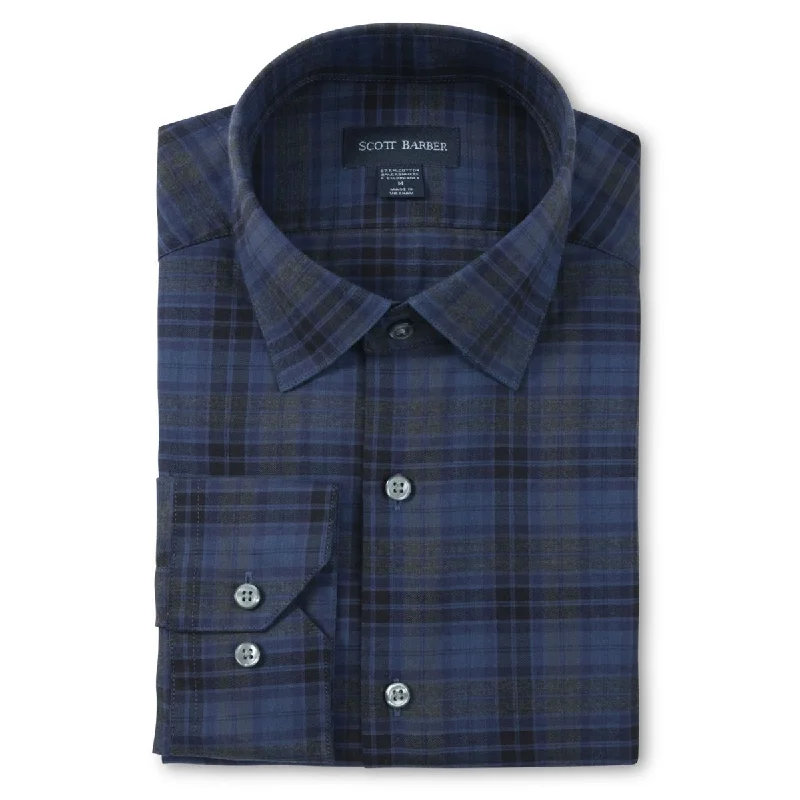 Casual Men's Button-Down ShirtsCotton/Cashmere Plaid Sport Shirt in Navy by Scott Barber