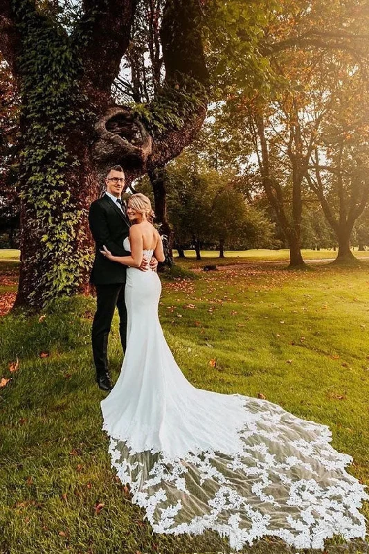 women's A-line dressesBotanical Sweetheart Mermaid Lace Wedding Dresses with Long Train N2556