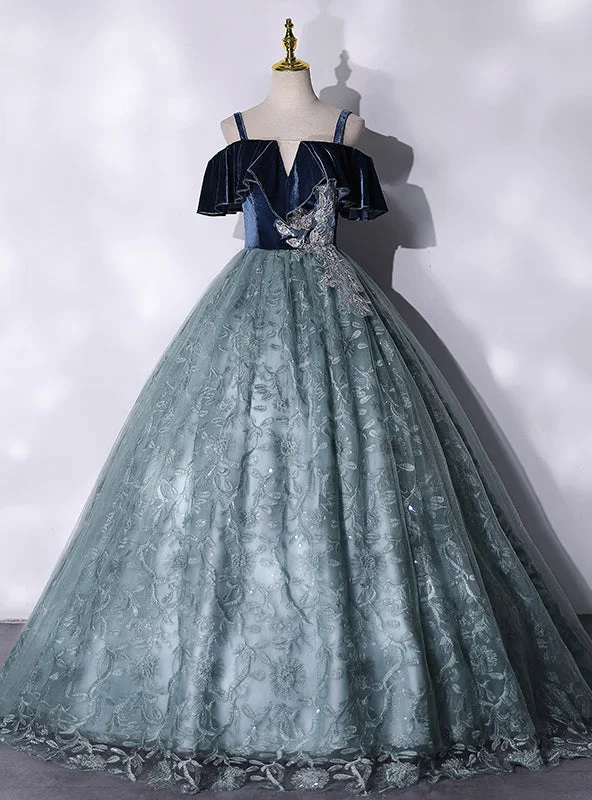 women's machine-washable dressesDark Green Lace Spaghetti Straps Quinceanera Dress
