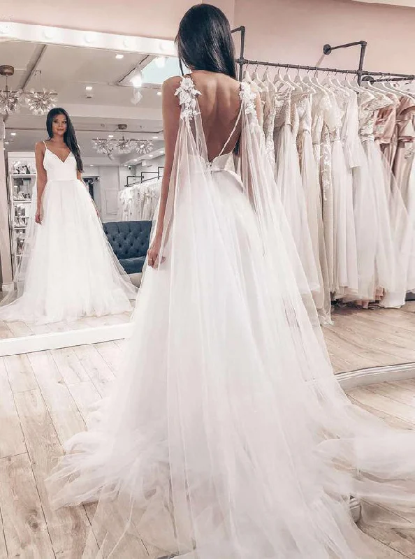 Nursing DressSpaghetti Straps V-neck Boho Wedding Dress Backless Wedding Dress