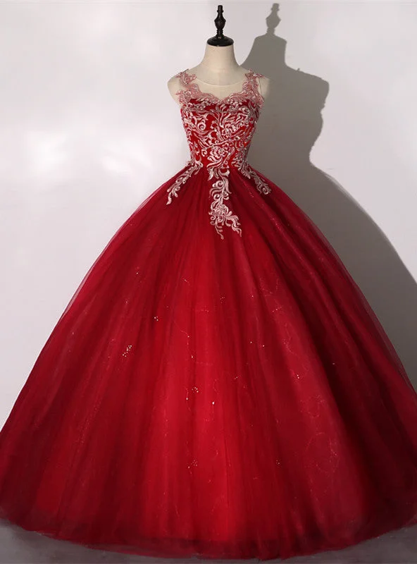 Mermaid DressBurgundy Tulle Backless Appliques Quinceanera Dress