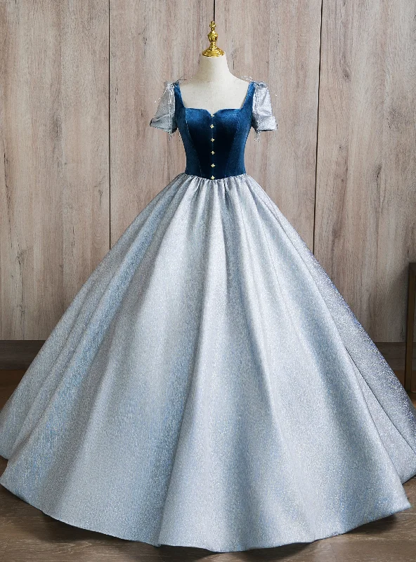 Laced-Up DressBlue Short Sleeve Square Neck Quinceanera Dress