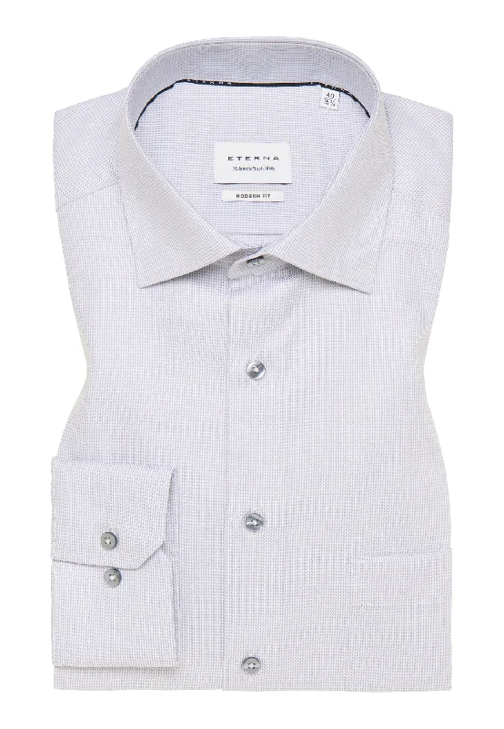 Men's Moisture-Wicking Shirts for All-Day Comfort'Structured Twill' in Silver Grey - Modern Fit - Textured Weave Cotton Twill Dress Shirt with Kent Collar and Pocket by Eterna 1863 Men's Moisture-Wicking Shirts for All-Day Comfort'Structured Twill' in Silver Grey - Modern Fit - Textured Weave Cotton Twill Dress Shirt with Kent Collar and Pocket by Eterna 1863