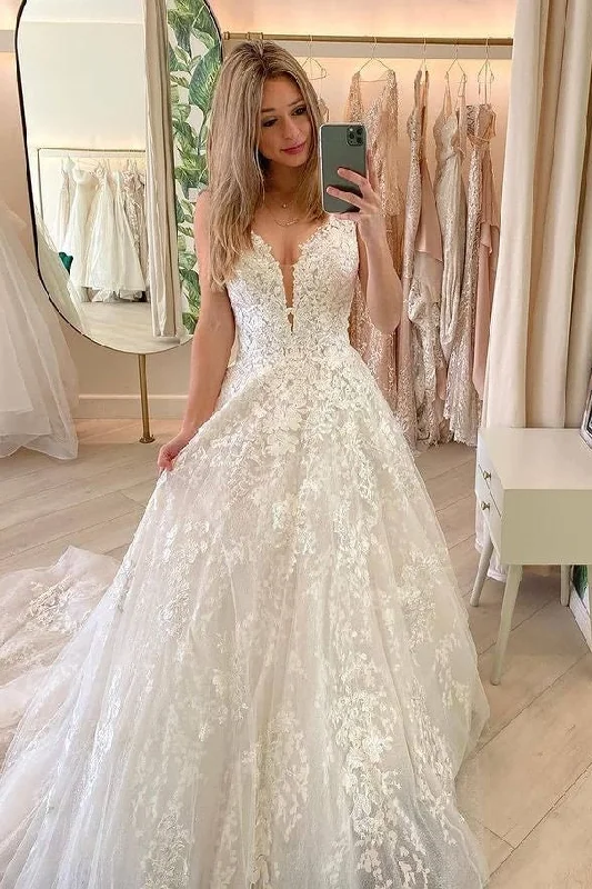 Button-Down DressBeautiful Long A Line Lace Wedding Gowns Elegant Bridal Dresses Y0158