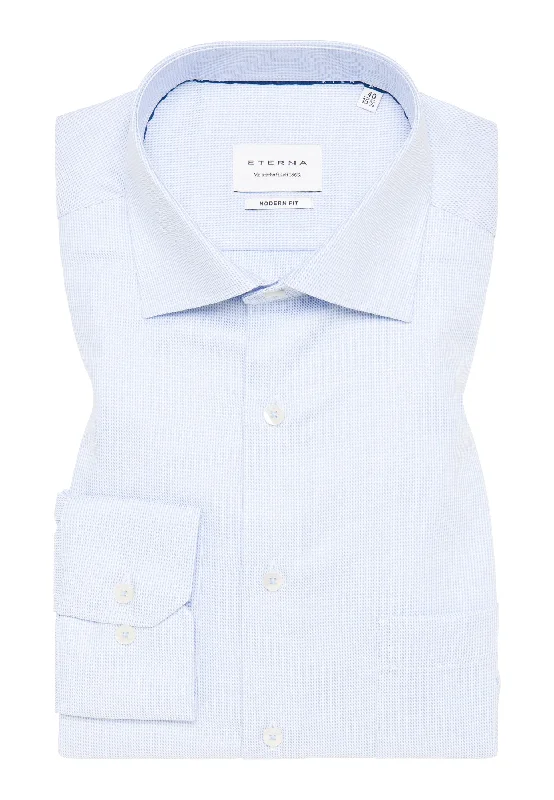 Men's Thermal Shirts for Winter Warmth'Structured Twill' in Sky Blue - Modern Fit - Textured Weave Cotton Twill Dress Shirt with Kent Collar and Pocket by Eterna 1863