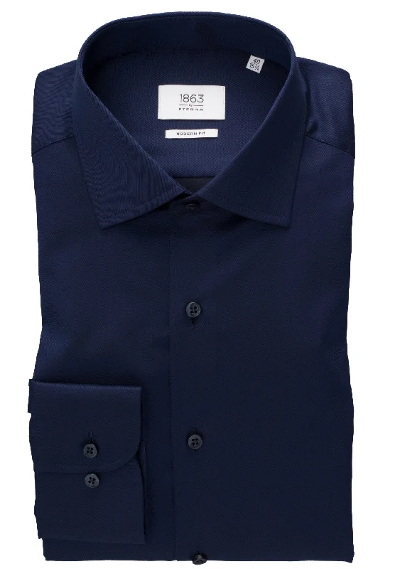 Men's Striped Shirts for a Maritime Twist'Luxury Shirt' in Navy Blue - Modern Fit - Two Ply Cotton Twill Dress Shirt with Kent Collar by Eterna 1863 Men's Striped Shirts for a Maritime Twist'Luxury Shirt' in Navy Blue - Modern Fit - Two Ply Cotton Twill Dress Shirt with Kent Collar by Eterna 1863