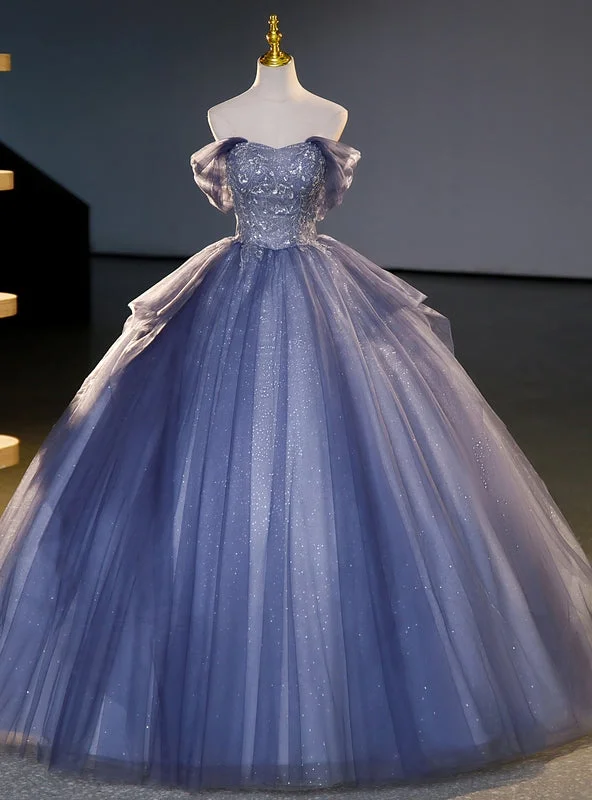 women's stretchy dressesBlue Ball Gown Tulle Sequins Beading Quinceanera Dress