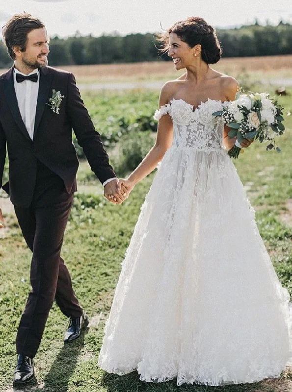 women's halter dressesA-Line Off-the-Shoulder Tulle Wedding Dress With Appliques OW450