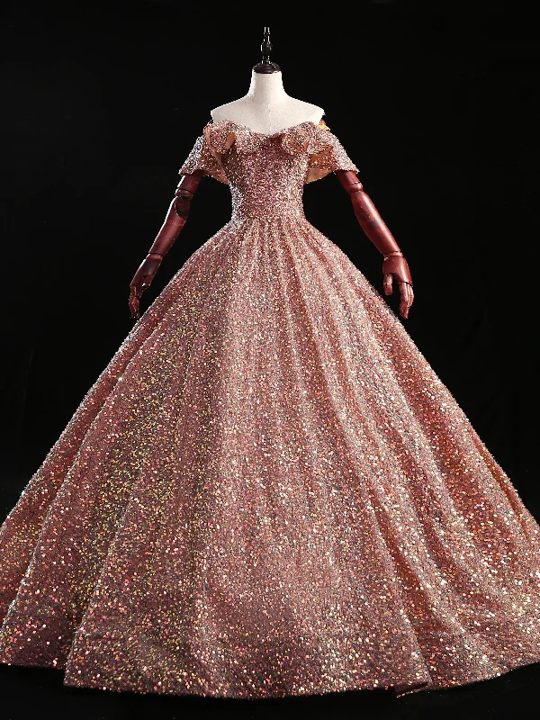 Tall Women DressGold Sequins Off the Shoulder Quinceanera Dress