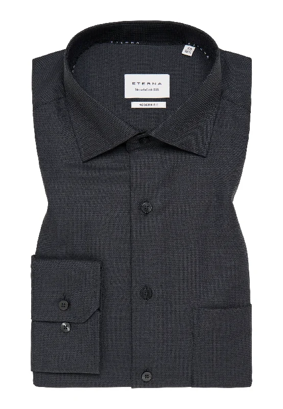 Men's Big and Tall Shirts for Added Comfort'Structured Twill' in Black - Modern Fit - Textured Weave Cotton Twill Dress Shirt with Kent Collar and Pocket by Eterna 1863 Men's Big and Tall Shirts for Added Comfort'Structured Twill' in Black - Modern Fit - Textured Weave Cotton Twill Dress Shirt with Kent Collar and Pocket by Eterna 1863