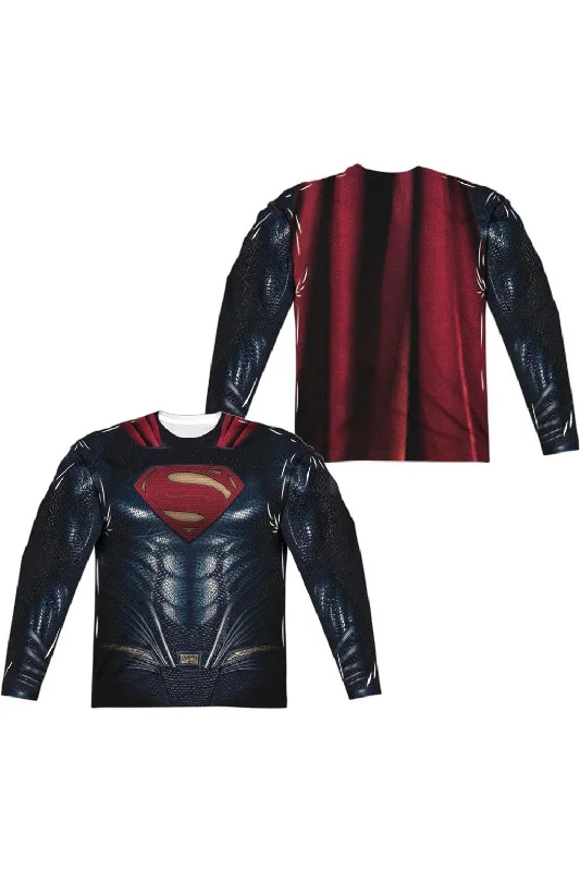 Justice League Movie Superman Uniform (Front/Back Print) Long Sleeve Adult Poly Crew Tee / T-Shirt