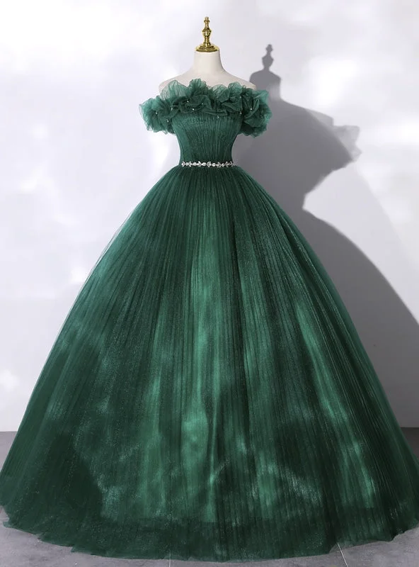 women's stylish dressesDark Green Tulle Pleats Crystal Quinceanera Dress