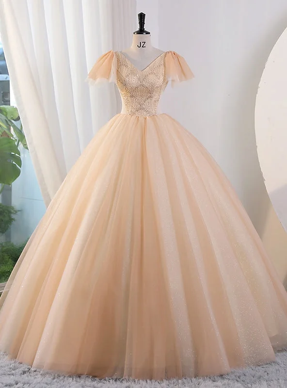women's sheath dressesChampagne Tulle Sequins Beading Quinceanera Dress