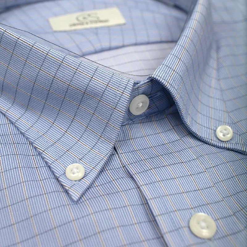 Men's Pattern-Clashing Shirts for Bold FashionBlue Small Check Stretch Cotton Wrinkle-Free Dress Shirt with Button-Down Collar by Cooper & Stewart Men's Pattern-Clashing Shirts for Bold FashionBlue Small Check Stretch Cotton Wrinkle-Free Dress Shirt with Button-Down Collar by Cooper & Stewart
