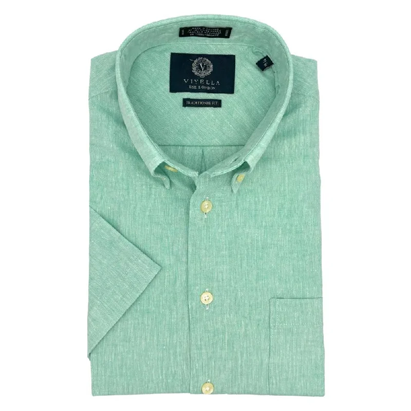 Durable Men's Work ShirtsLinen and Cotton Short Sleeve Sport Shirt in Mint by Viyella Durable Men's Work ShirtsLinen and Cotton Short Sleeve Sport Shirt in Mint by Viyella